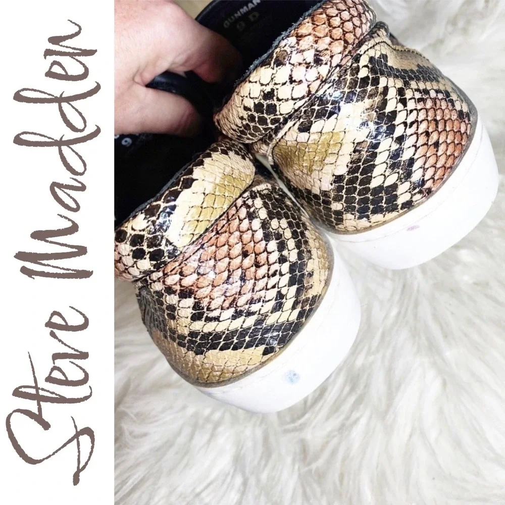 Steve Madden Gunman Handmade Faux Snakeskin Slip On Sneaker Loafer Brown Men's 9